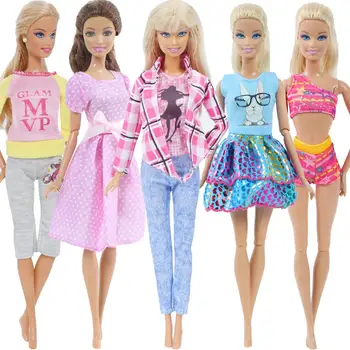 5 Vnt Mados Kasdien Dėvėti Laisvalaikio Apranga, Berankoviai Marškinėliai, Sijonas, Kelnės, Suknelė Lėlių Priedai Drabužius Barbie Lėlės