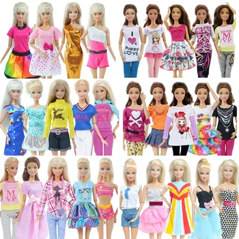 5 Vnt Mados Kasdien Dėvėti Laisvalaikio Apranga, Berankoviai Marškinėliai, Sijonas, Kelnės, Suknelė Lėlių Priedai Drabužius Barbie Lėlės