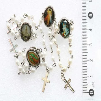 5 vnt / Random Religinių Pearl rankogalių segtukai Rožinio Sagė Kryžiaus, Aukso Zawalcowany Perlai Drabužių, Atlapas Pin
