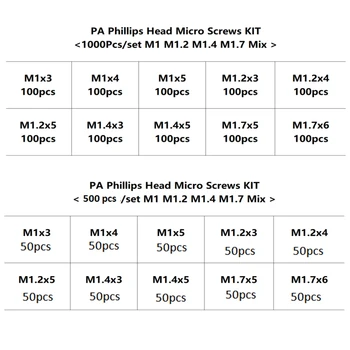 500/1000pcs/set M1 M1.2 M1.4 M1.7 Sumaišykite Pa Phillips Galvos Mikro Varžtai Apvalios Galvos šešiakampėmis Elektroninių Mažas Medsraigčiai Rinkinys