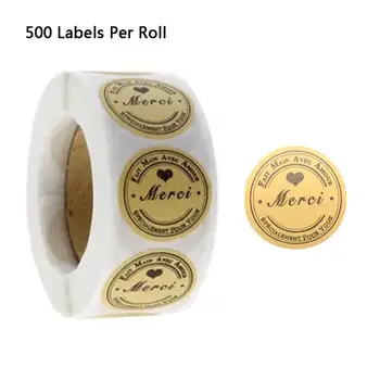 500pcs/ Roll Kraft Merci prancūzijos Ačiū, etiketes, Lipdukus Paketas Paketas, Plomba