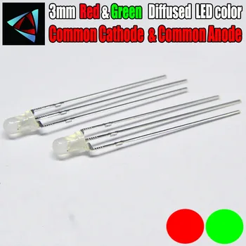 50pcs LED 3mm Išsklaidytos Žalios Ir Raudonos Bendro Katodo Bendro Anodo 3 Pin Round 3 mm Bi-Color LED Per Skylę Šviesos Diodas
