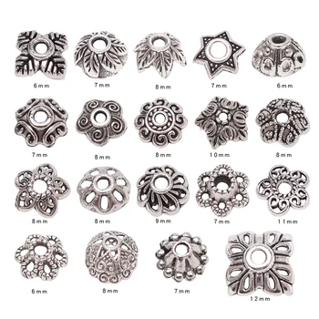 50PCS Metalo Tuščiaviduriai Rutuliukai Lydinio Dangteliai Tibeto Sidabro Atskiri Karoliukai Lydinio Žiedų, Skirtų 