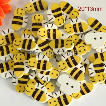 50pcs/partijos Dydis:20*13mm Puikus bičių formos medinės sagos, Mielas animacinių filmų medienos mygtuką, Didmeninė kaina (SS-k1039)