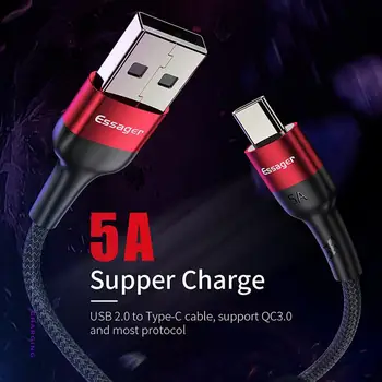 5A USB C Tipo Kabelis 1m 2m 3m Greito Įkrovimo Tipas-C Kabeliai, Huawei 30 P20 Mate 20 Pro Telefonas Apkrauna QC3.0 USBC TSLM1