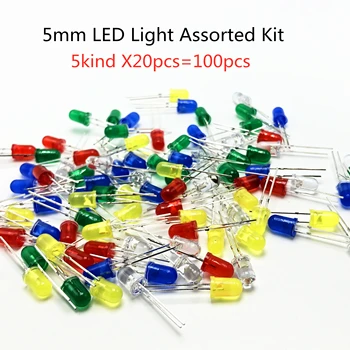 5kind X20pcs=100vnt 5mm LED Šviesos Asorti Rinkinys 