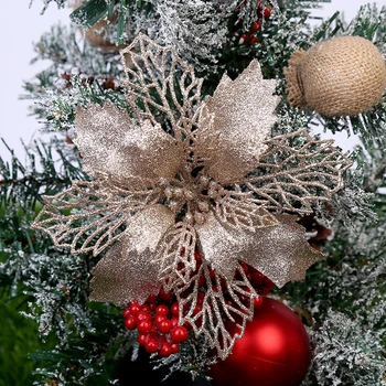 5vnt Blizgučiai Dirbtinės Kalėdų Gėlės, Medžio Apdaila Linksmų Kalėdų Dekoro Namuose Kalėdų Eglučių Papuošalai 2021 Naujųjų Metų Dovana