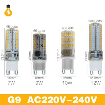 5VNT/Daug G4, G9 LED lemputė 9w 7w 10W 12W DC12V AC220V SMD 3014 2835 4014 Kukurūzų lempos Pakeitimas Halogeninė Lemputė g4, g9, led šviesos