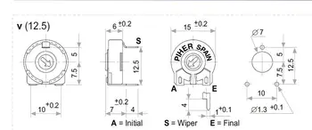 5VNT/DAUG Importuotų ispanijos PIHER reguliuojamas potenciometru, PT15-4.7 K horizontalaus ovalo formos skyle