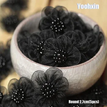 5vnt KARŠTO 3D juoda Gėlių siuvinėjimo nėrinių pleistrai geležies 