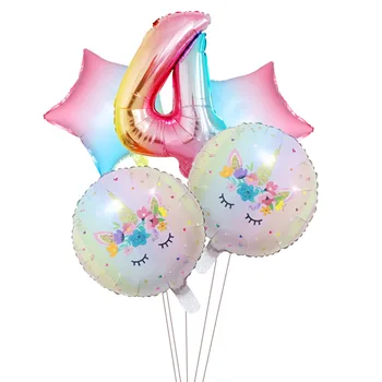5vnt/set Gradiento Spalvos 32 colių Numeris balionas su gimtadieniu vienaragis Folija balionas kūdikiams, vaikams, 0~9 gimtadienio, vestuvių dekoro balionas