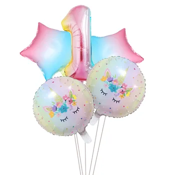 5vnt/set Gradiento Spalvos 32 colių Numeris balionas su gimtadieniu vienaragis Folija balionas kūdikiams, vaikams, 0~9 gimtadienio, vestuvių dekoro balionas