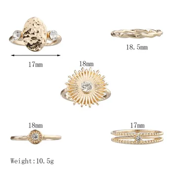 5vnt/Set Unikalaus Dizaino, Paprastas Stilius Geometrinis Žiedas Aukso Spalva Bohemian Saulės Karka Žiedai Moterims, Šaliai, Papuošalai Bijoux