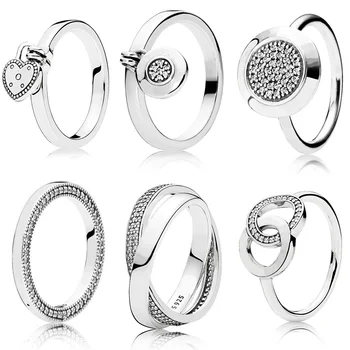 6 Stiliaus Moterys Sidabro Spalvos Žiedai, Papuošalai Parašas Logotipas Su Crystal Visos Širdies Pakabukas, Žiedas, Moterų Papuošalai