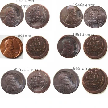 6 įvairiais stiliais JAV Kviečių Penny Klaida Off-Centro Vario Monetos Kopija