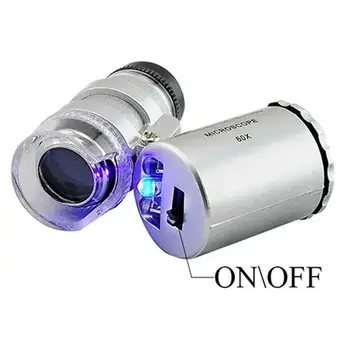 60X Mini Mikroskopą Kišeninis Didinamasis Stiklas Juvelyras, didinamasis stiklas su LED Šviesos Didinamąjį Loupe Objektyvas Kišenėje Juvelyras Loupe