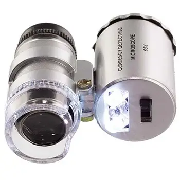 60X Mini Mikroskopą Kišeninis Didinamasis Stiklas Juvelyras, didinamasis stiklas su LED Šviesos Didinamąjį Loupe Objektyvas Kišenėje Juvelyras Loupe