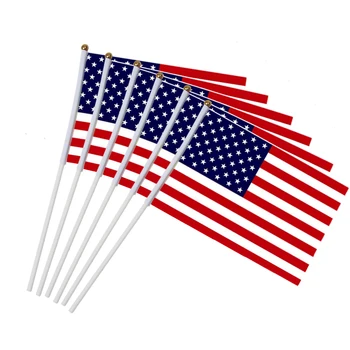 6pcs JAV Stick Vėliavos, Amerikos MUS 5x8 colių Nešiojamą Mini Vėliavos ensign 30cm Polių Jungtinės amerikos valstijos Rankiniai Stick Vėliavų reklama