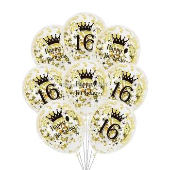 6pcs/lot 15 16 17 18 19 su gimtadieniu balionai auksas, sidabras 16 18 dekoracijos skaidrus konfeti jubiliejų balionas