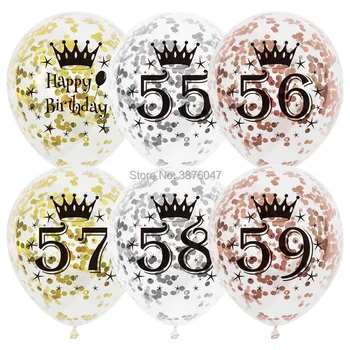 6pcs/partijos numeris 55 56 57 58 59 gimtadienio balionai pakilo auksas, sidabras prisijungė 55-oji 56th 58th dekoracijos laimingas jubiliejų balionas