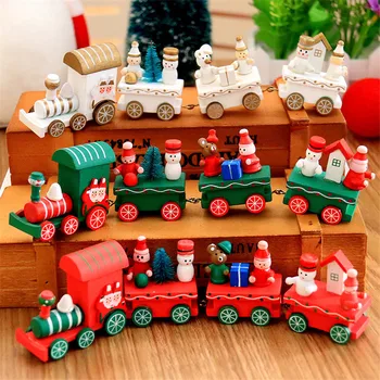 6pcs Vaikams Kalėdų Žaislas Mini Medinis Traukinio Šeimos Namų Dekoro Naujųjų Metų Dovana Vaikams Baby Montessori Medines Automobilių Transporto Žaislas