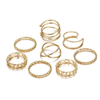 8 Vnt/Set Naujos Mados Geometrinis Aukso Sidabro Spalvos Žiedų Rinkinys Moterims Derliaus Twist Sąnario Piršto Žiedą, bižuterijos Dovanos