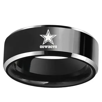 8mm Juodas Titano Žiedas Dallas Cowboys Vyrams ir Moterims