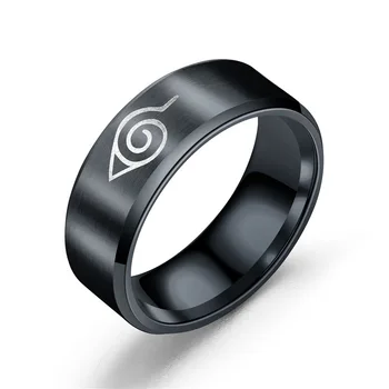 8mm šepečiu Naruto Konoha pasirašyti 316L Nerūdijančio Plieno Žiedas Juoda piršto žiedai vyrams, moterims, didmeninė