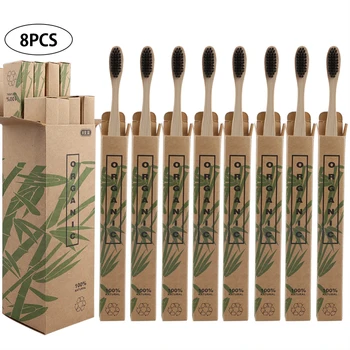 8pcs Kelionės ekologiškus Bambuko Medinės Šerių dantų šepetėliai Burnos, Dantų šepetukas, Dantų balinimas Suaugusiųjų Burnos Priežiūros