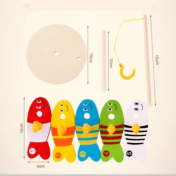 8Pcs/Set Spalvingas Medinių Žvejybos Skaitmeninis Žaislai Kūdikiams, Vaikams, Žuvų Nustatyti Stulpelio Blokų Žaidimas Vaikams Mielas Anksti Švietimo Animacinių filmų Žaislas