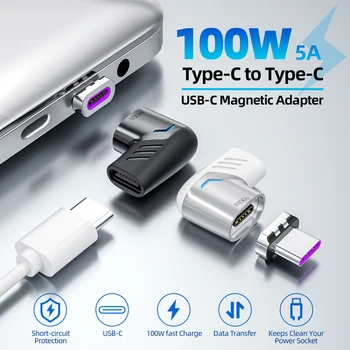 90 Laipsnių USB C Kabelio Adapteris 100W Greito Įkrovimo Magnetinio Kabelio Jungtis, Skirta 