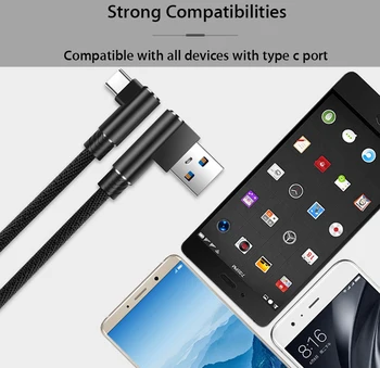 90 Laipsnių USB Tipo C Greito Įkrovimo Kabelis Pocophone F1 Xiaomi Mi A2 Mi8 SE Mix 2S A1 Max 2 Išmanųjį telefoną USB Tipo C Įkroviklio Laido