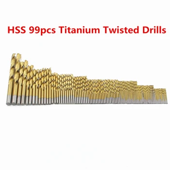 99PCS HSS Twist Drill Bits Nustatyti 1.5-10mm Su Titano Paviršius Padengtas 118 Laipsniu Gręžimo karūnos Gręžimo Metalo įrankis