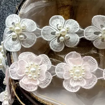 9PCS Prabangus Baltas 3D Gėlės, Karoliukai, Siuvinėjimas, Nėriniai Aplikacijos, Apdailos Juostelės Apykaklės Iškirpte Suknelė Drabužius Dekoruoti Siuvimo Reikmenys