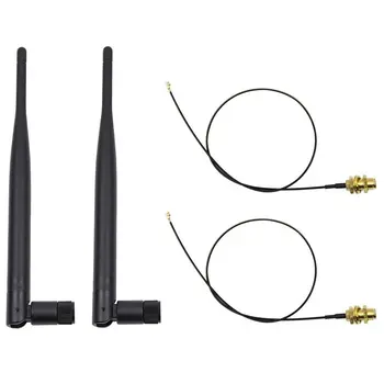 ABKT-2 x 6dBi 2.4 GHz, 5 ghz Dual Band WiFi RP-SMA Antena + 2 x 35cm U. fl / IPEX Kabelis