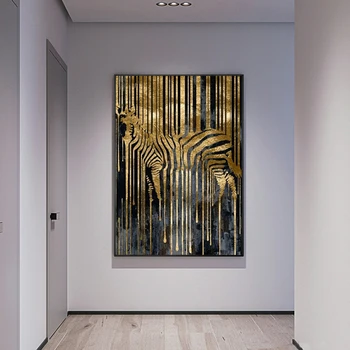 Abstraktus Šiaurės Aukso Zebra Skandinavijos Drobės Tapybos Plakatai ir Spausdina Sienos Menas Nuotraukas Cuadros už Kambarį Dekoro