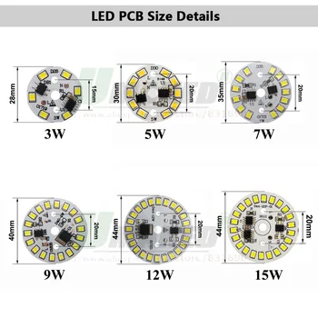 AC220V LED Modulis SMD2835 3W 5W 9W 7W 12W 15W LED Aliuminio PCB lempos plokštė Smart IC Vairuotojo Lemputė Pannel Dowlight Šaltinis Šiltas/Balta