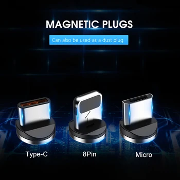 !ACCEZZ 3 1. Greitai Magnetas Įkrovimo Kabelis, LED Apšvietimas, 8 Pin Micro-USB 