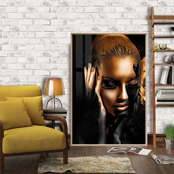 Afrikos Moteris Tapybos Juodos ir Aukso Nuogas Moteris Aliejaus Tapybai Sienos Menas, Plakatų ir grafikos Kambarį Namų Dekoro