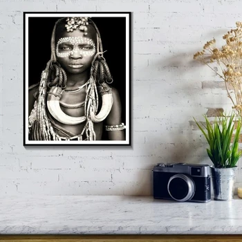 Afrikos Moterys Sienos Meno Portretas Namų Puošybai Juoda Ir Balta Plakatai Ir Spausdina Kambarį Drobės Tapybos Sienos Nuotraukas