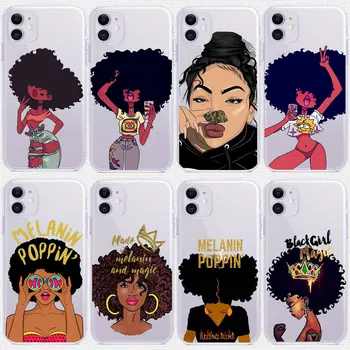 Afro Black Girl Magic Melanino Poppin telefono dėklas Skirtas iPhone 12 pro max 11 pro max 5S 6 6s 8 7 Plus X XR XS MAX TPU Silikono Padengti
