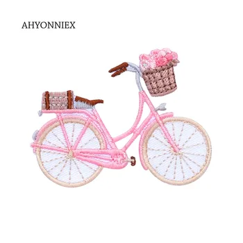 AHYONNIEX 1PC pink bike gėlių siuvinėjimas, aplikacijos pleistras Geležies pleistrai drabužius, su klijais maišelį telefono skrybėlę suknelė knyga 