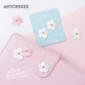 AHYONNIEX White Cherry Blossom Gėlių Siuvinėjimas Pleistrai Mergaitėms Bag Jeans Geležies Lopai Drabužius, Mažos Klijų Lipdukas