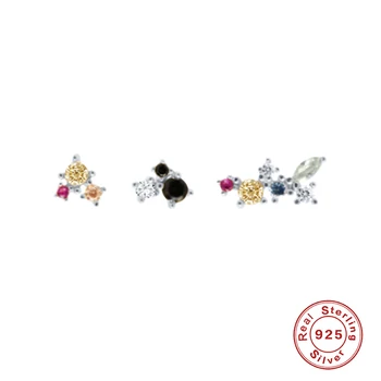 Aide 925 Sterlingas Sidabro Spalvinga Trijų Cirkonis Stud Auskarai Moterims Paprastų Auskarų Ohrringe Pendientes Fine Jewelry 3PCs/set