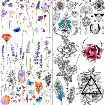 Akvarelė Gėlių Levandų Laikinos Tatuiruotės Lipdukai Moterų Geometrinis Rožių Gėlių Didelės Rankos Tatuiruotė Boho Užsakymą Tatoos Mergaitės