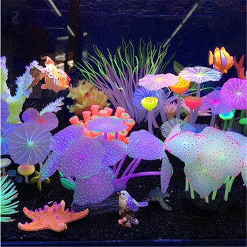Akvariumai Priedai Dirbtinį Koralų Rifas Žėrintis Lotus Lapų, Grybų šviečiantys Akmenys Žuvų Bakas po vandeniu Apdailos Gyvis