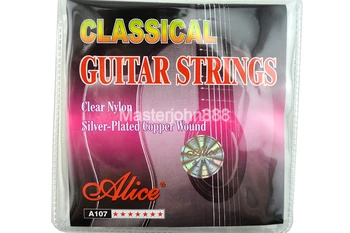 Alice A107-N Clear Nailono Sidabro Padengtą Vario Lydinio Žaizdos Klasikinės Gitaros Stygos 1-osios, 6 Stygos Nemokamai Shippng