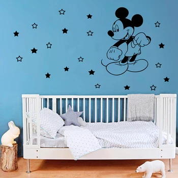 Animacinių Filmų Disney Mickey Mouse Vinilo Sienos Lipdukai ForKids Kūdikio Kambario Puošmena Miegamasis Priedai Sieninis Sienos Meno Lipdukai