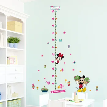 Animacinių filmų Disney Minnie Peliukas Augimo Diagramos PVC Sienų Lipdukai Vaikų Kambario Gėlė Aukštis Priemonė Dekoro Freskos Sienos Menas Namų Lipdukai