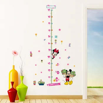 Animacinių filmų Disney Minnie Peliukas Augimo Diagramos PVC Sienų Lipdukai Vaikų Kambario Gėlė Aukštis Priemonė Dekoro Freskos Sienos Menas Namų Lipdukai